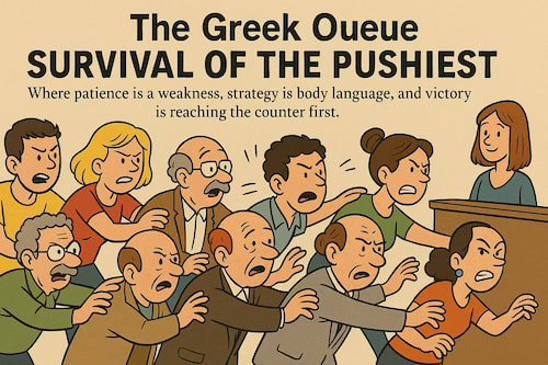 The Greek Queue: Survival of the Pushiest